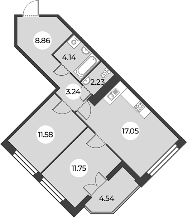 2-комнатная квартира 61.12 м², 14/24 эт., ЖК «Огни Залива»